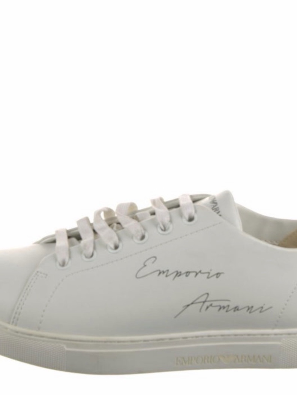 Emporio Armani White Leather Low-Top Signature Sneaker